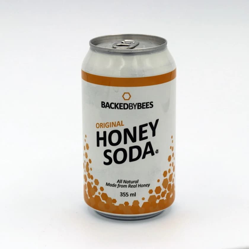 Backed By Bees Original Honey Soda can — 355 ml, all natural, made from real honey